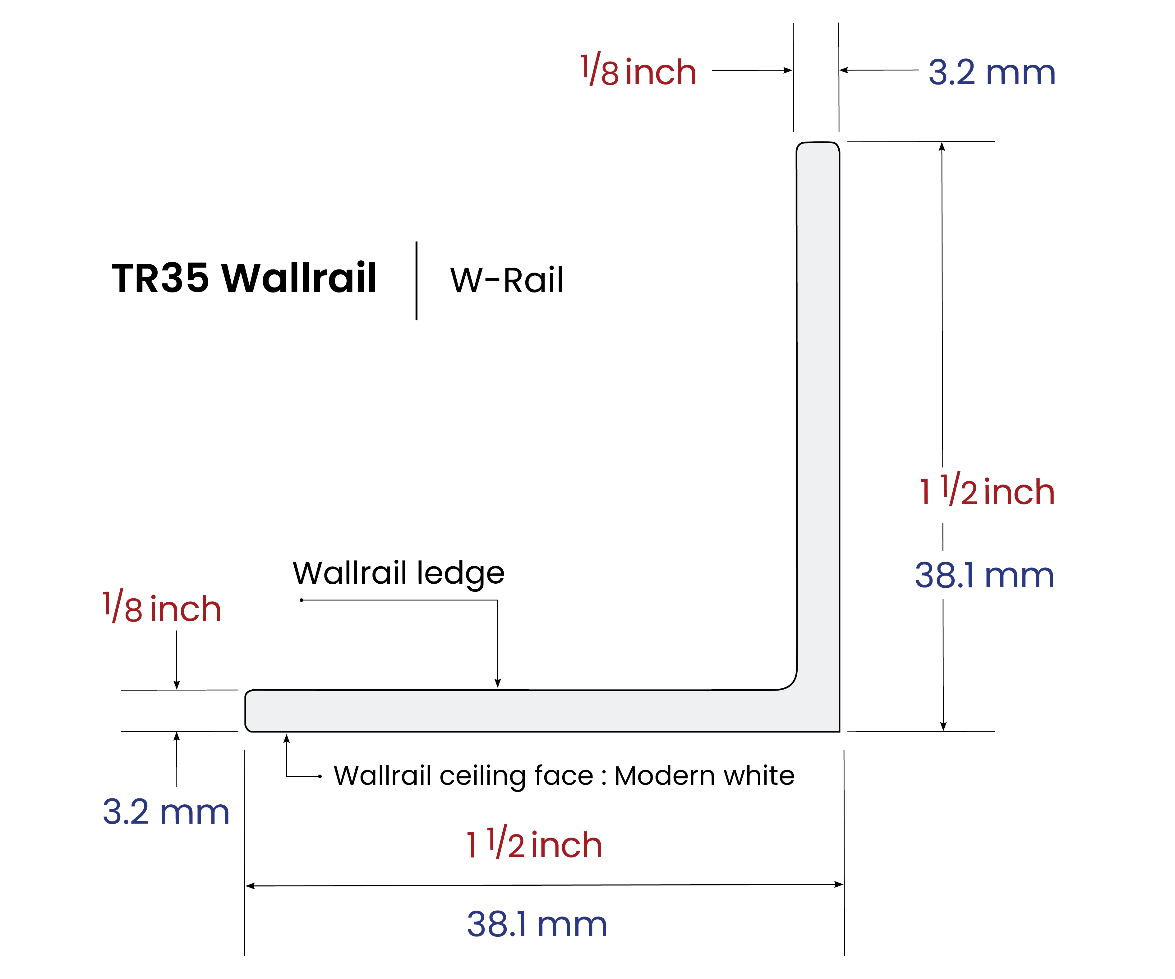TR35. Wallrail profile and dimensions