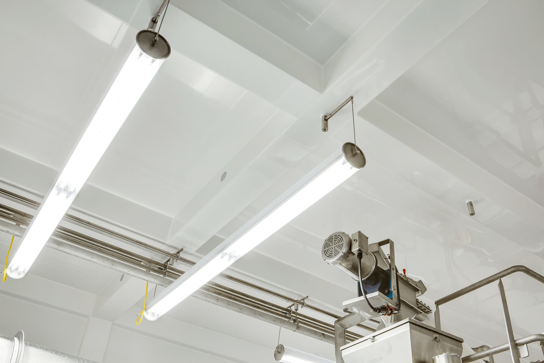 Arcoplast. Ceiling and lighting detail inside hi tech food production plant